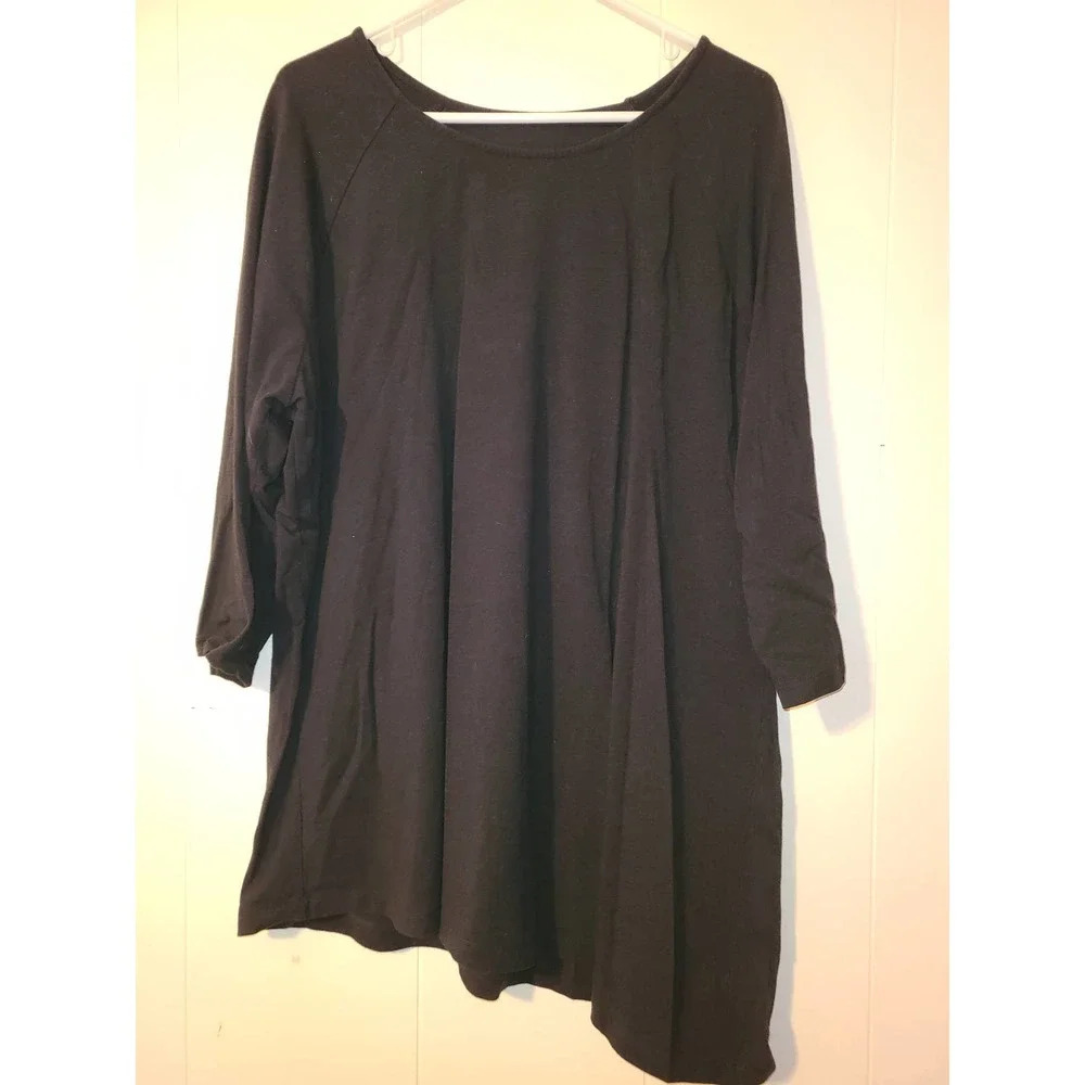 Denim & Co. T-Shirt Womens Size 1X Black Regular Fit Short Sleeve Boat Neck (EE)